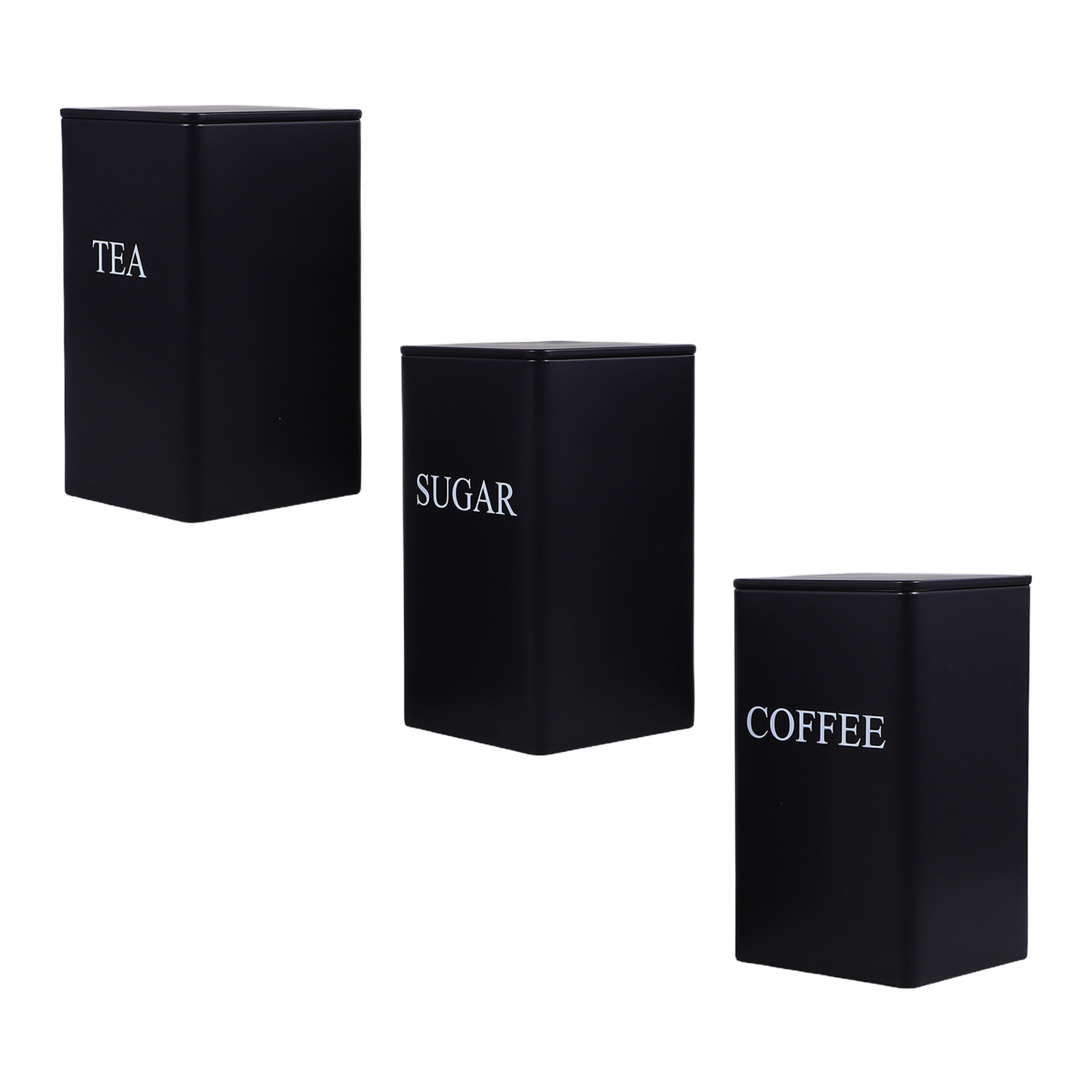 Canister Coffee Sugar Tea - Juego de 3 recipientes metálicos negros