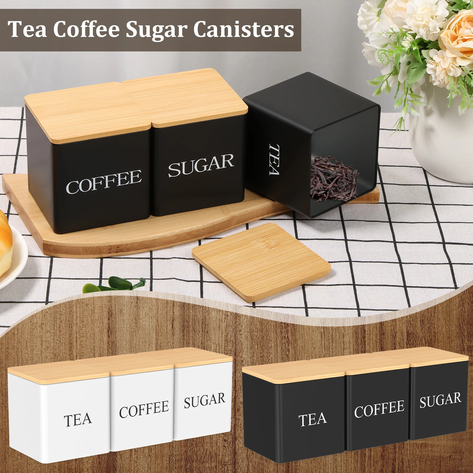 Canister Coffee Sugar Tea - Juego de 3 recipientes para té,