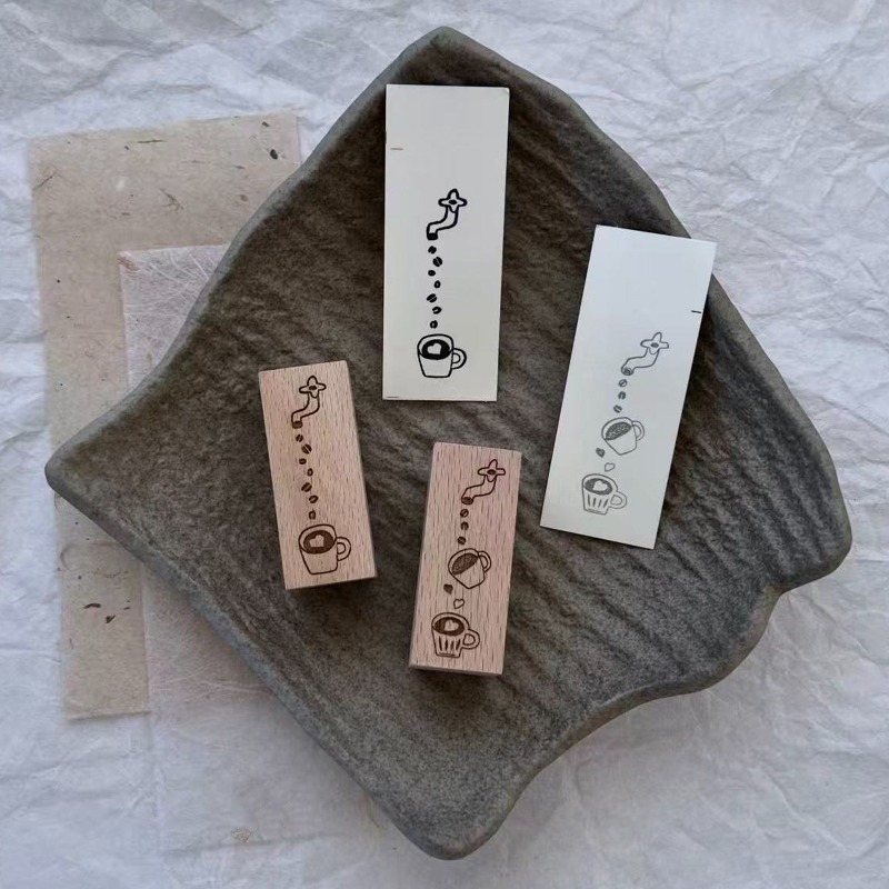 Coffee Tea Love - Sello de Madera Vintage con Diseño