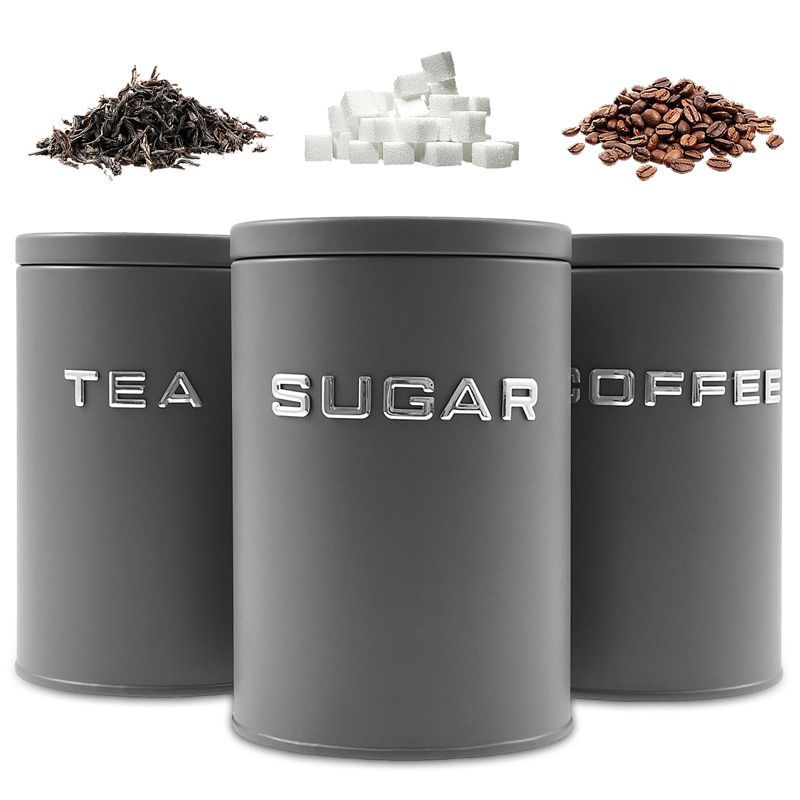 Canister Coffee Sugar Tea - Tarro redondo de Metal para cocina,