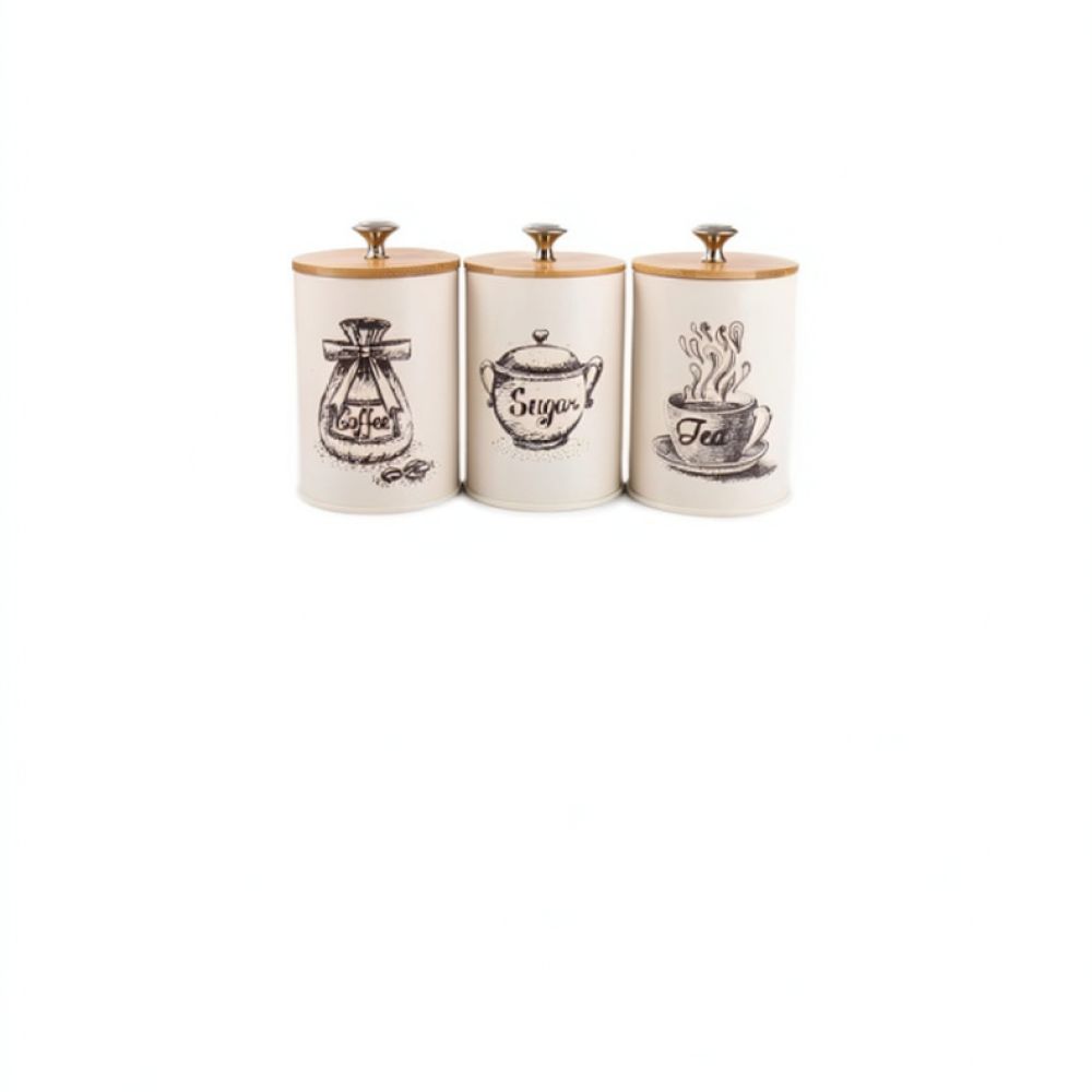Canister Coffee Sugar Tea - Recipiente de metal con tapa de