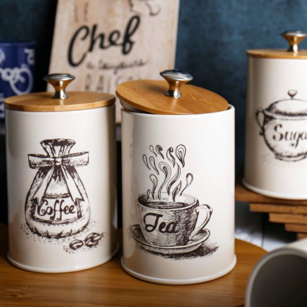 Recipiente de metal con tapa d - Canister Coffee Sugar Tea reseña y precio